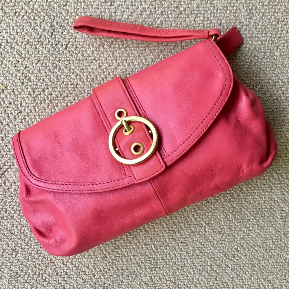 Coach Pink Clutch with Gold Accents